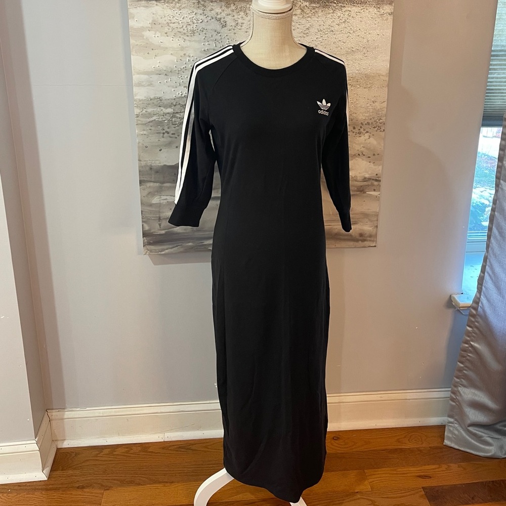 Adidas all black with white stripes athletic dress